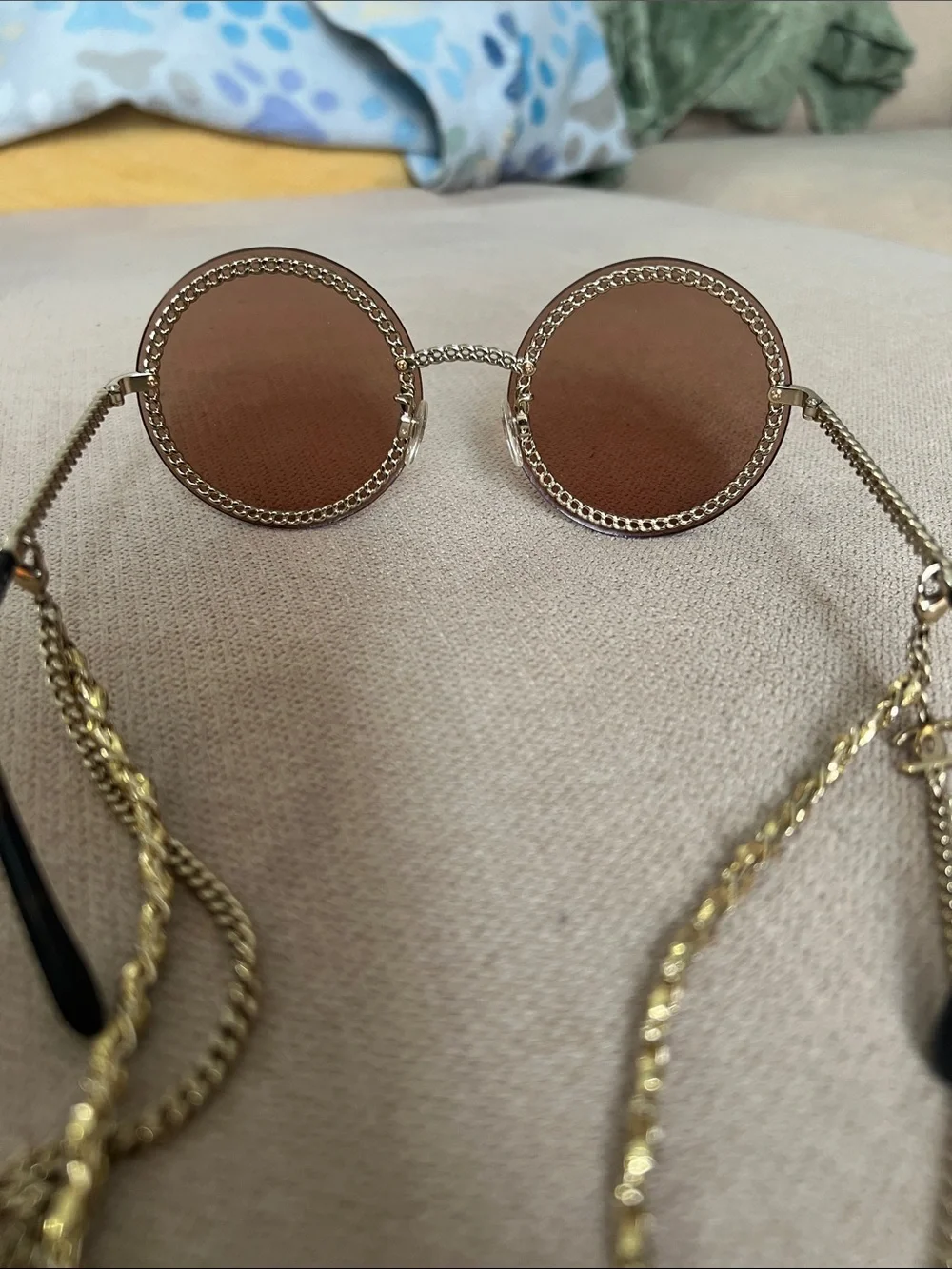 CHANEL 4245 Round Brown Tinted Sunglasses with Gold Chanel Chain - Picture 5 of 11